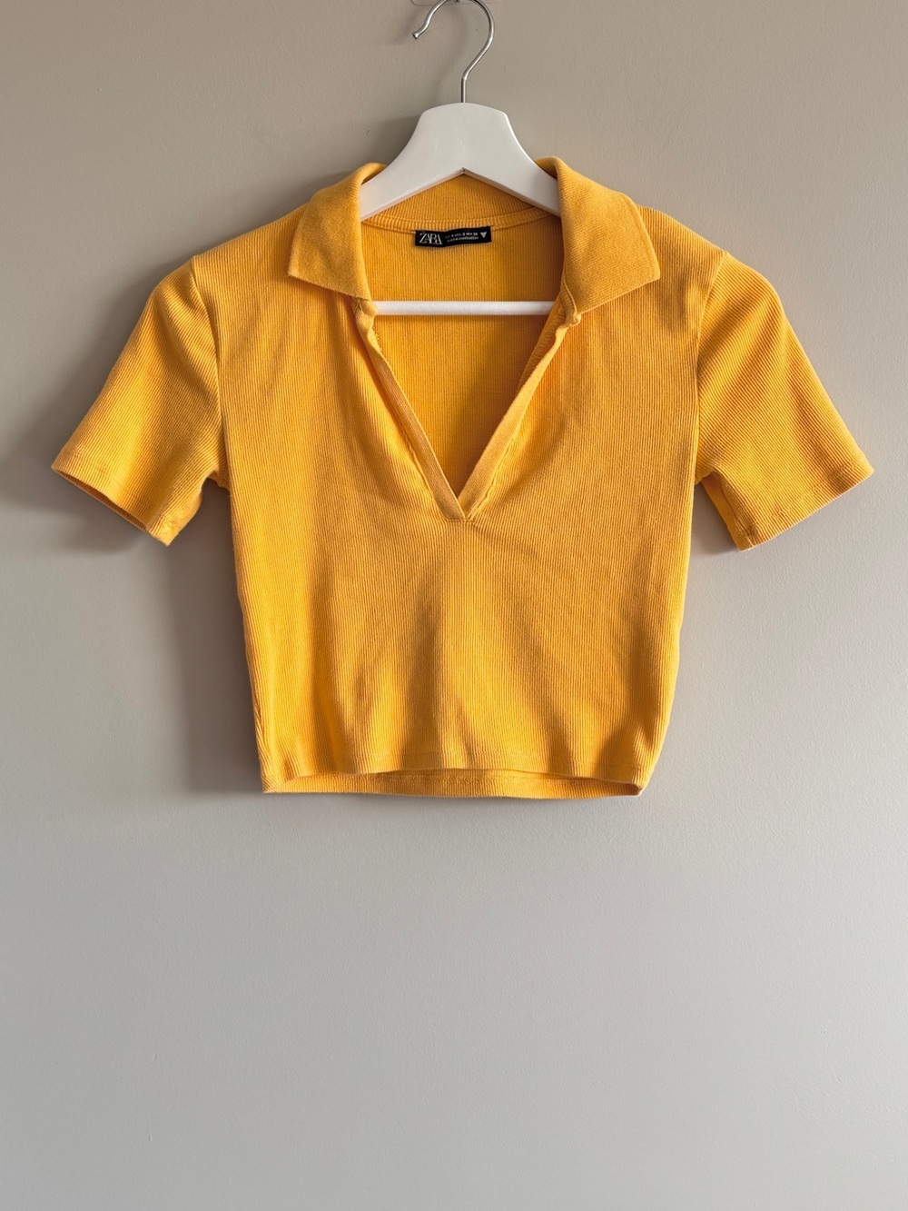 Zara V-Neck Cropped Polo in Yellow